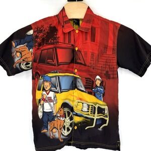 Joe Boxer Boys 14/16 Button Up Graphic AOP Graffiti Street Design VTG Y2K  Skate